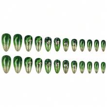 24-Piece Green Leaf Gradual Change Almond Patch Nail Band Glitter With Cute Mushroom Pattern - Green Leaf Gradient Almond-shaped Nails - View 2