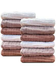 12pcs 20"X12"/12x12 Inches Burp Cloths Baby Muslin Washcloths -100% Cotton Muslin Soft Absorbent Large Baby Drool Towel/Baby Burp Towel/Baby Bath Wash Cloths For Newborns Kids Girls And Boys -12 Pack, 12x12 Inches - White+Light Bean Paste Series,Burp Cloths Baby Girl - 彩色 - 查看 12