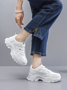 2025年春秋季新款女士厚底运动鞋，百搭休闲简约厚底运动鞋 - 白色 - 查看 5