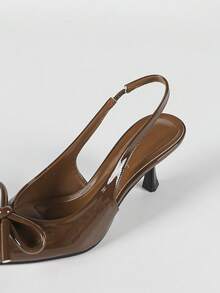 Damen elegante Schleifensandalen für den Berufsalltag, Alltagstragen, Dunkelbraun + Schleifendekor Muster Spitzschuh Knöchelriemen Mittlerer Absatz Sandalen, modischer & eleganter Stil für Berufstätige Frauen, Pendeln/Date, Dunkelbraune Schleifensandalen für Frauen - Braun - Übersicht 8