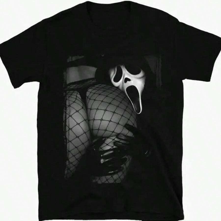 Vintage Mister Killer Sir Ghost Face Booty T-Shirt, Scream Movie Graphic Tee, Horror Movie Graphic Tee, Halloween Movie, Scary T-Shirt, Thriller Movie, Spooky Season Men's Top [Link] - trắng - Xem 1