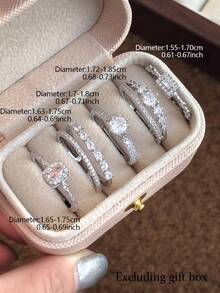 5 قطع مجموعة خواتم فاخرة عصرية أنيقة من الزركونيا المكعبة الاصطناعية، مناسبة للحفلات والزفاف والعروس، هدية عيد للنساء (بدون علبة هدايا) - فضي - مشاهدة 4