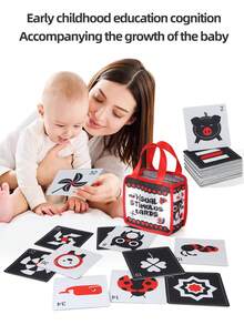 3 Styles Kids Handheld Cloth Card - Classic Black & White, Energetic Black & Red, Colorful Happy Version. Preschool Cognitive Toy, Visual Stimulation Toy, Portable Storage Bag, Tactile Perception Training. Growth Years Gift, Christmas/Halloween/Thanksgiving Party Gift - Multicolor - View 5
