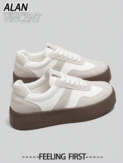 Alan Vincent Zapatos casuales de mujer 2025 de suela gruesa, color beige y blanco, zapatos deportivos, calzado diario a juego, mocasines cómodos y de moda para mujer, zapatos de entrenamiento alemanes