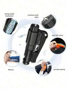 3-In-1 Emergency Seatbelt Cutter With Keychain, Hammer, Mini Fire Hammer, Car Emergency Escape Tool, Window Breaker, Portable Rescue Tool Keychain, Emergency Hammer, Car Emergency Escape Device Window Breaker, Lifesaving Multifunctional Emergency Window Breaker - Easily Break Windows And Cut Seatbelts In Emergency Situations, Men's Tool