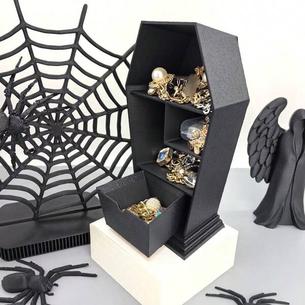 Gotischer Stil Vampir Sarg Schmuckkasten - Stabile Kunststoffkonstruktion, Aufbewahrung für Ringe, Halsketten, Ohrringe - Vintage Gothic Dekoration geeignet für Vampire-Themen Räume, Halloween, Weihnachten - Dunkle Ästhetik Geschenk, multifunktionale Aufbewahrungsbox, strapazierfähiger Kunststoff, thematisches Zimmer Accessoire Schmuckkasten