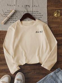 1件少女休闲彩色印花圆领长袖T恤，秋季学生少女服装 - 这款色彩鲜艳的印花T恤一定会让孩子们笑容满面。“上帝在她里面，她必不跌倒”情人节服装 - 杏色 - 查看 3