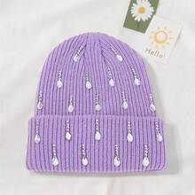 Knit Rhinestone Embellished Hat For Women, Winter Warm Beanies Cap For Outdoor Shopping, Dating, Ski - Màu tím - Xem 2