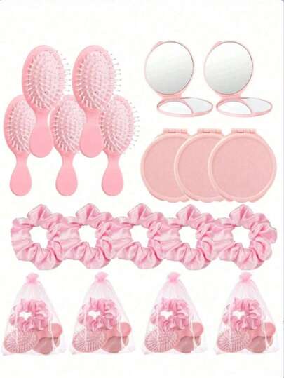 24 قطعة/12 قطعة طقم هدايا حفلة وردية، يشمل 3 مرايا، 3 أمشاط شعر، 3 أربطة شعر مطاطية و 3 أكياس أورجانزا، هدايا حفل عروس، عصابة رأس مطاطية، مرآة، فرشاة شعر، حقيبة هدايا شبكية، اكسسوارات شعر للزفاف، مناسبة لحفلات الخطوبة والزفاف وحفلات العروس وأعياد الميلاد والعودة للمدرسة وحفلات السبا والهدايا للضيوف وعيد الميلاد