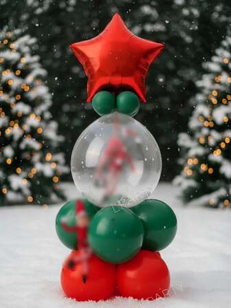 15 st/set dekorativa julballonger, 18-tums röda stjärn-/pentagramfolieballonger, 18-tums genomskinliga latexballonger (för att välkomna det nya året, hälsa älvor), 10-tums röda och mörkgröna latexballonger, för nyårsdekorationer 2026