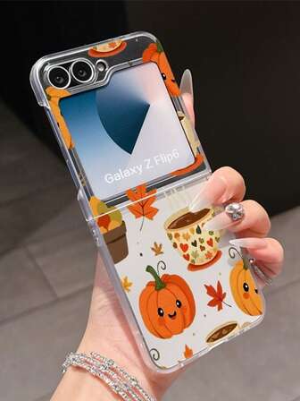 1pc Fashionable And Simple Frosted PC Material Full Of Cute Halloween Pumpkin Elements Folding Phone Case, Can Protect And Prevent Falling: SamsungGalaxy Zflip 3/Zflip 4/Zflip 5/Zflip 6/Zflip 7/ Razr 50 Ultra/ Razr 60 Ultra/ Razr 60/ Razr 50/Galaxy Z Flip7 FE