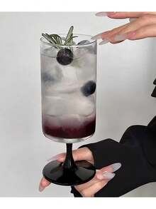 Straight Stem Cocktail Glass, Black Stem, Creative Atmosphere Wine Glass, Stylish Personalized Glass Cup, Juice Cup, Ins Style High-Quality Glass Cup, Fruit Tea Cup, Soda Beverage Bubble Water Cup, Cocktail Glass, Christmas Party Supplies, Family Dinner
