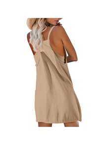Women's Maternity 2 Piece Outfits Solid Dress Built-In Shorts Pregnancy Loungewear Mama Clothes - Khaki - View 3