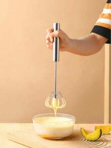 1pc Stainless Steel Manual Egg Beater/Mixer, Butter Whisk And Dough Blender, Easy Hand-Operated Egg Whisk, Semi-Automatic Press And Rotate, Suitable For Home Kitchen Use, Applicable For Eggs, Milk And Dough Mixing (Random Color)