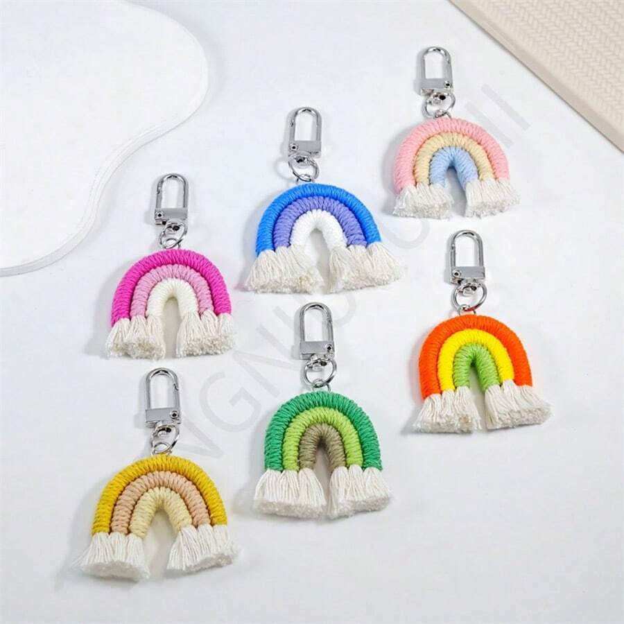 Handmade Woven Rainbow Keychain, Bohemian Tassel Keyring, European And American INS Style Accessory - Multicolor - View 1