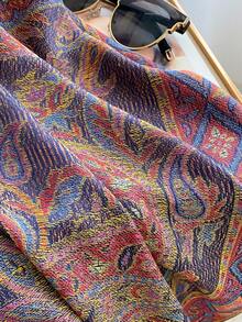 1 chiếc khăn choàng cổ giả cashmere dệt hoa văn Paisley thanh lịch dành cho nữ, khăn choàng tua rua đa năng phong cách Bohemian, phụ kiện ấm áp có thể đảo ngược cho hàng ngày, ngoài trời, du lịch - Màu tím - Xem 3