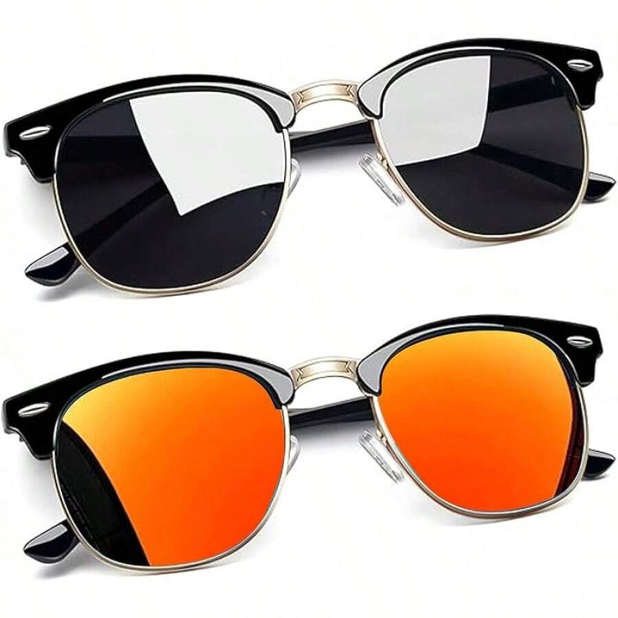 Gafas de Sol Deportivas Hombre y Mujer,Gafas Deportivas Ciclismo,Protección UV400,Adecuadas Senderismo,Deportes,Pesca,Ciclismo,Etc - Negro + Naranja - Ver 1