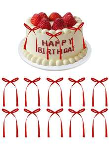 20pcs Red Ribbon Bow Cake Decorations, Minimalist Bow Decor, Home Decor Accessories, Suitable For Home Decor, Weddings, Parties, Candlelight Dinners, Holiday Gifts, Desserts & Baking, Christmas Decorations - Red - View 8