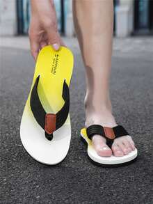 Men's Fashionable Casual Comfortable Lightweight Flip Flops, Versatile Beach Slippers For Summer - Yellow - View 8