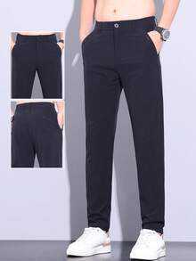 男士纯色口袋休闲通勤锥形裤 - 黑色 - 查看 1