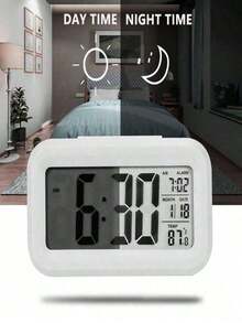 1 Pcs Upgraded Digital Alarm Clock, LED Display With Temperature Larger Lound Light Control Portable Calendar Brightness With Battery Powered Alarm Clocks Bedside - 黑色 - 查看 6