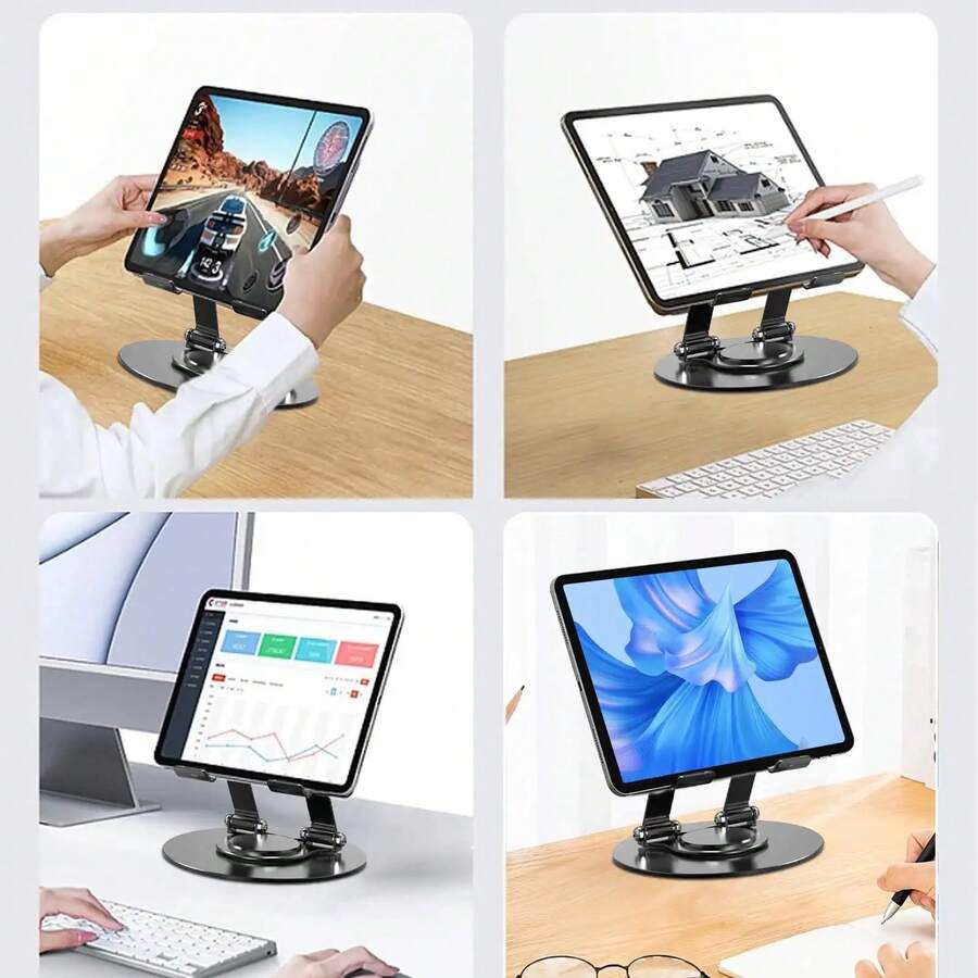 1Pcs Tablet Stand Holder, 360° Rotating Tablet Holder, Height Adjustable Carbon Steel Tablet Holder, Lifting Folding Monitor Stand, Portable Computer Stand For Tablets Monitor E-Reader Up To 12.9 Inches - 1Pcs-metal PadHolder - View 1