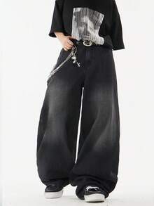 1 chiếc quần jeans ống rộng dáng rộng thoải mái, đa năng Justice Brother dành cho nam (không bao gồm thắt lưng và phụ kiện) - màu đen - Xem 5