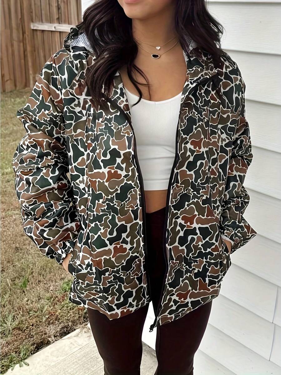 Vintage Camo Hoodie Jacket - Lightweight Hoodie With Long Sleeves And Pockets, Machine Washable, Unisex, Suitable For Multi-Season Everyday Wear - trắng - Xem 1