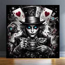 5D DIY Diamond Painting Gothic Horror Dark Art Skull Clown, Full Round Diamond Mosaic Cross Stitch Home Decor - Multicolor - View 3