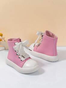 7-18 Years Old Kids Pink Boots, 2025 Autumn/Winter New Girls Outdoor Anti-Slip Wear-Resistant Waterproof Leather Boots, Children Side Zipper Fashion Versatile Chic Riding Boots, Mid-Large Kids Soft Bottom Comfortable Lightweight Casual Sports Ankle Boots