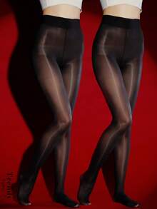 【DazzleLegs】2条装80D魔幻闪亮连裤袜，高弹力加大码女士不透明连裤袜，性感连裤袜，适合圣诞节穿着，承重可达300磅，舒适保暖 - 黑色 - 查看 10