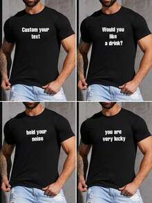 Personalized Text Customized Men's Summer T-Shirt, Input Your Text/Name/Message/Fun Text/Blessing, White T-Shirt, Holiday Gift, Anniversary Gift, Music Festival, Gift For Him, Men's Loose Fit Round Neck Short Sleeve T-Shirt Top, Party Wear Ornamental,Fashion,Hipster,Contracted,Easy Costume,Modest Fashion,Minimal Chic,Casual Custom,Unique,Personalized Ideal Gifts For Him Family,Boyfriend,Friends,ChildrenLeisure - 黑色 - 查看 6