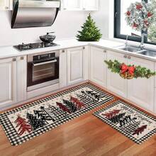 2 piezas Alfombras de piso navideñas, alfombras de piso de cocina con lujoso patrón de árbol de Navidad de colores, tema de alegría, decoración de ambiente navideño, perfectas para estudio, cocina, dormitorio, decoración del hogar, creando una atmósfera alegre y exquisita - Multicolor - Ver 6