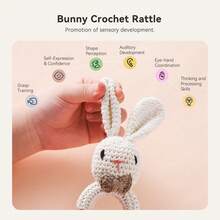 Nordic Style Beige Simple Rabbit Rattle Toy, Baby Easy Grasp Hand Shake Bell, Infant Teething Soothing Grab Training, Crib Hanging Stroller Decor, Newborn Baby Birthday Gift - Multicolor - View 4