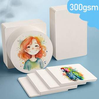 50/100张空白水彩纸，加厚300克，适用于专业艺术家、初学者，可用于丙烯、水彩、水粉、墨水、油画、明信片制作，是学生艺术用品的理想礼物，也是返校季、万圣节、复活节、圣诞节贺卡制作和绘画工具的最佳选择。