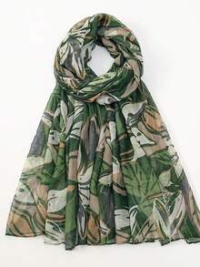 1pc Geometric & Leaf Pattern Elegant Casual Polyester Chiffon Printed Scarf/Headscarf, Suitable For Work, Street, Party, Spring/Summer/Autumn/Winter