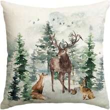 1 szt. Poszewka na poduszkę z motywem renifera w kształcie choinki, świąteczna, zimowa poszewka na poduszkę na sofę, wzór jednostronny, wkładka nie jest dołączona. - Zielony - Zobacz 3