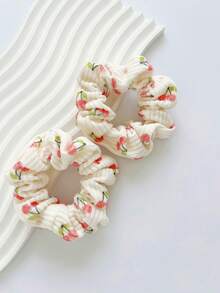 3/2pcs Autumn/Winter New Flocked Scrunchies, Cherry Blossom Sweet Hair Ties For Ponytail & Bun, Women Hair Accessories, Polyester ,Scrunchy Hair Ties