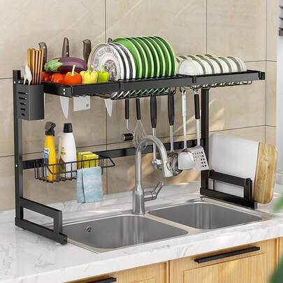 Modern Minimalist 2-Tier Dish Drainer, Chic Rust-Resistant Over-Sink Kitchen Rack Small Space Decor