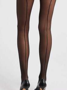 1双超薄透明丝袜，竖条纹提花黑色紧身裤，性感时尚不透明女士连裤袜，透气舒适，适合春夏穿着，也适合办公室/商务场合。 - 黑色 - 查看 6