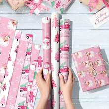 12pcs Pink Christmas Gift Wrapping Paper, Snowman Cartoon Pattern Design, Cute Style Holiday Gift Box Wrapping Paper, Suitable For Family Gatherings, Children's Christmas Parties, Office Party Gifting Scenarios, Made Of High-Quality Thick Paper, Easy To Cut, Fold-Resistant And Tear-Resistant, Suitable For DIY Packaging, Gift Box Wrapping, Holiday Wall Decoration, Christmas Snowman Theme Party Decoration