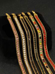 1pc Delicate Zirconia Stainless Steel Chain Bracelet For Women For Party - Multicolor - View 4