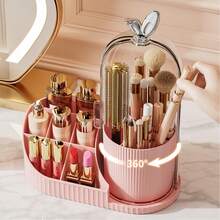 1 cutie de depozitare pentru machiaj, rotativă la 360°, rezistentă la praf, suport organizator de masă de mare capacitate, potrivit pentru toaletă, birou, cămin, birou, casă (alb/galben/roz)