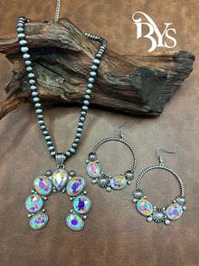 时尚优雅的西部牛仔风格仿珍珠 CCB 串珠链/铁链、花朵吊坠项链、耳环，百搭短款，适合休闲装，四季珠宝，适合女士和女孩搭配日常服装、派对配饰，送给家人/朋友/自己的珠宝礼物 - 西部牛仔風格 - 查看 7