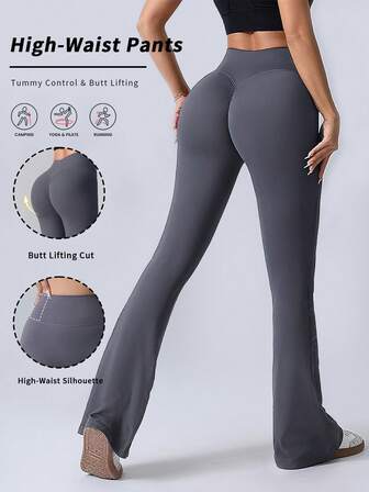 YZMJAFU 1Pc Women'S Solid Color High Waist Flared Leggings, Yoga Pants, Tight Flared Wide Leg Pants For Sports, Yoga, Workout, Outdoor Tights