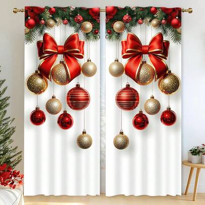 2 pezzi Tende per finestra natalizie in tessuto con motivi di Babbo Natale, palline di Natale, albero di Natale, renne, lecca-lecca, decorazioni per feste e sfondi