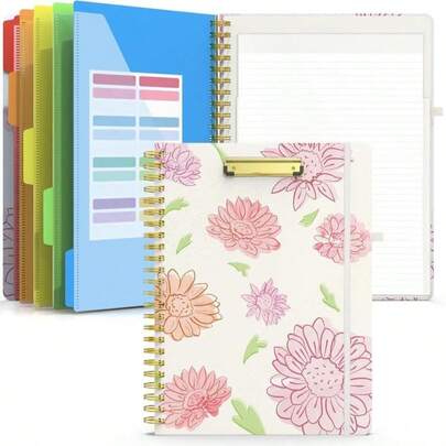 Sooez Clipboard With Refillable Notepad, Clipboard Folder With 10 Storage Pockets For Letter Size, Spiral Clipboard Notebook, Cute Portfolio For School Office Nursing