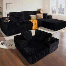 105/163"Sectional Sofa Couch,(Black)Modern Minimalist Cloud Couches For Living Room, Corner Corduroy Sofa With Ottoman, No Assembly Required,Sofa Bed,Sofas For Living Room,Living Room Set Furniture,Couch,Sofa, Convertible Sofa Bed, Living Room Furniture, Muebles, Bedroom Furniture Set, Recliner Chair For Adult, Living Room Set Furniture.