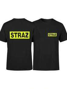 Men'S Bold Fire Department Graphic Tee - Black Shirt With Yellow STRAZ Text - Casual Everyday & Formal Events - All-Season Comfort Fit - Urban Streetwear Essential Firefighter Fans, Firefighter Decor, Event Apparel, Round Neckline Shirt, Comfortable Fit, Durable Fabric, Geometric Pattern, Sturdy Construction, Adult Clothing - Black - View 3