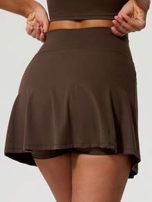 MASKERT 网球裙》女士运动半裙网球高尔夫裙户外运动半裙防眩光运动服舒适亲肤 - 咖啡棕 - 查看 2